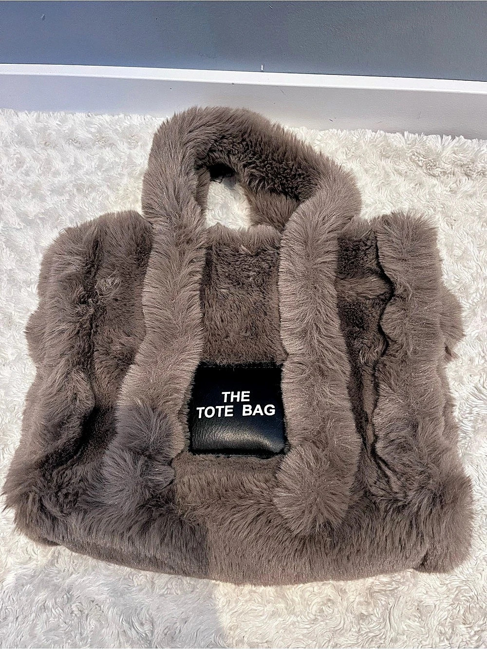 The Tote Bag Fuzzy Tote Bag in Brown Like New